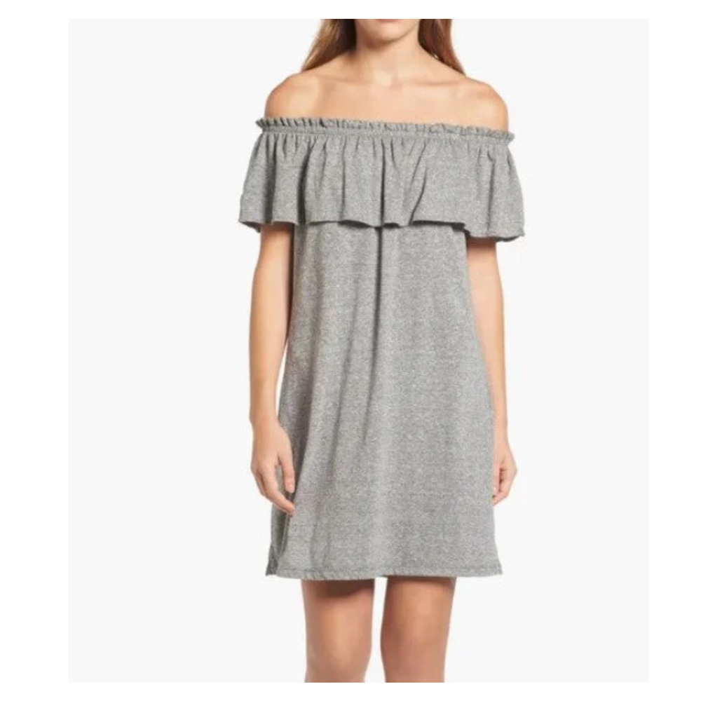 Current/Elliott Gray Off Shoulder Mini Dress Ruffle Stretch Jersey 1 - Small